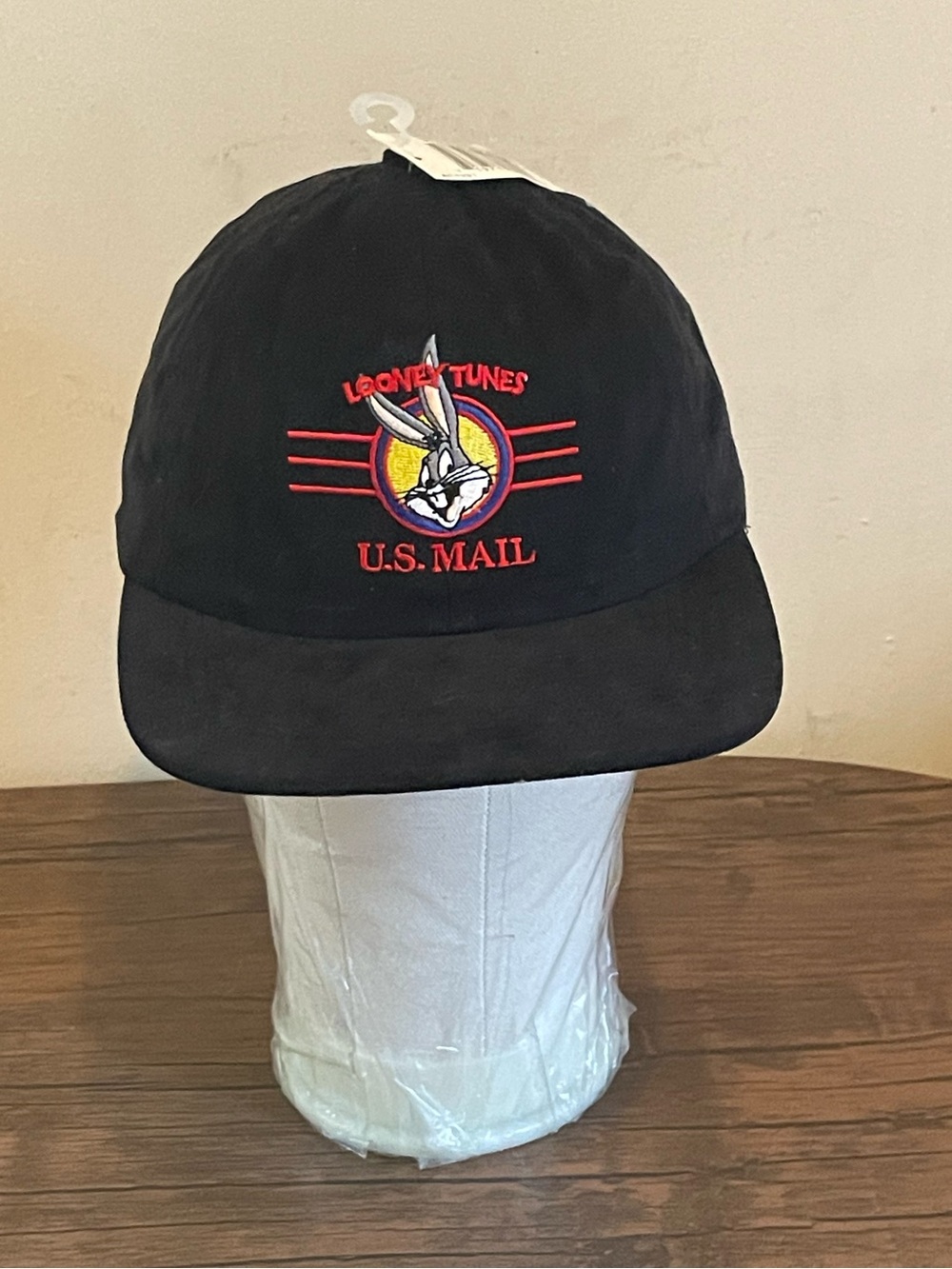 Vintage 1997 Looney Tunes U.S. Mail Black Cap with Embroidered Bugs Bunny